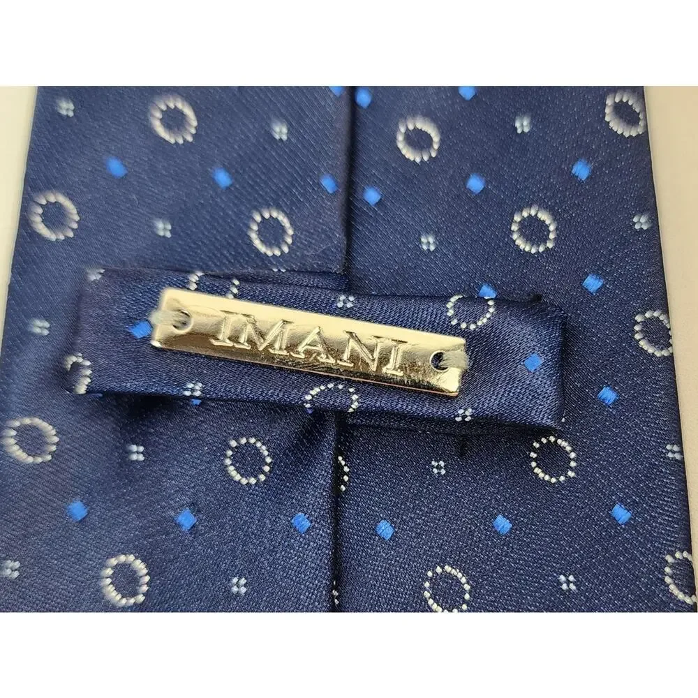 Imani Uomo Men Tie 100% Silk Touch Micro Fiber Navy Geometric Necktie Hand Made